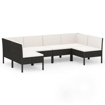 6-tlg. Garten-Lounge-Set mit Auflagen Poly Rattan Schwarz