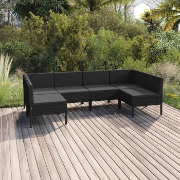 ARDEBO.de - 6-tlg. Garten-Lounge-Set mit Auflagen Poly Rattan Schwarz