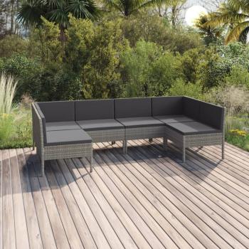 ARDEBO.de - 6-tlg. Garten-Lounge-Set mit Auflagen Poly Rattan Grau