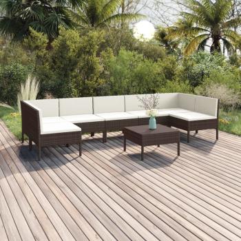 ARDEBO.de - 8-tlg. Garten-Lounge-Set mit Auflagen Poly Rattan Braun