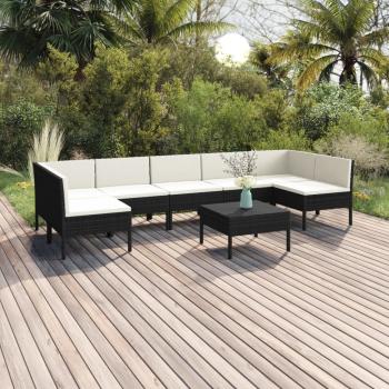 ARDEBO.de - 8-tlg. Garten-Lounge-Set mit Auflagen Poly Rattan Schwarz