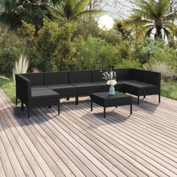 ARDEBO.de - 8-tlg. Garten-Lounge-Set mit Auflagen Poly Rattan Schwarz