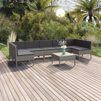 ARDEBO.de - 8-tlg. Garten-Lounge-Set mit Auflagen Poly Rattan Grau