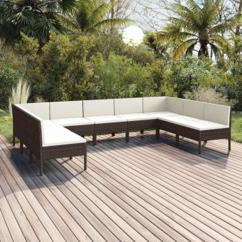 ARDEBO.de - 9-tlg. Garten-Lounge-Set mit Auflagen Poly Rattan Braun