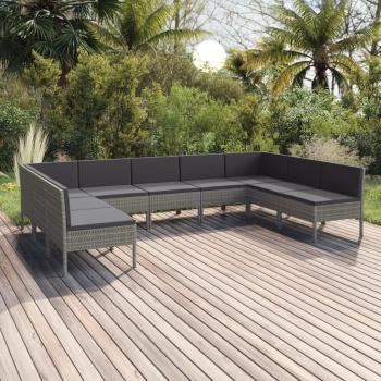 ARDEBO.de - 9-tlg. Garten-Lounge-Set mit Auflagen Poly Rattan Grau