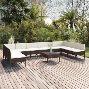 ARDEBO.de - 11-tlg. Garten-Lounge-Set mit Auflagen Poly Rattan Braun