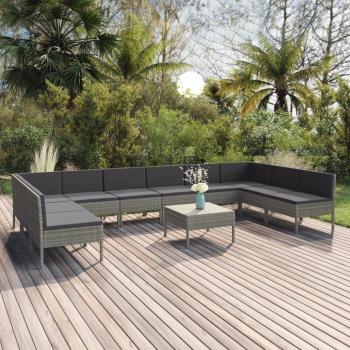 ARDEBO.de - 11-tlg. Garten-Lounge-Set mit Auflagen Poly Rattan Grau