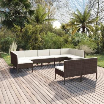 ARDEBO.de - 9-tlg. Garten-Lounge-Set mit Auflagen Poly Rattan Braun