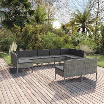 ARDEBO.de - 9-tlg. Garten-Lounge-Set mit Auflagen Poly Rattan Grau