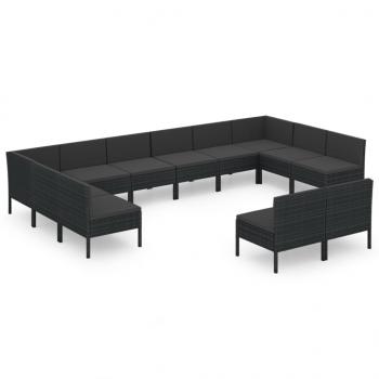 12-tlg. Garten-Lounge-Set mit Auflagen Poly Rattan Schwarz