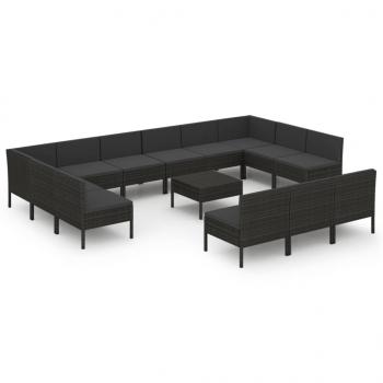 14-tlg. Garten-Lounge-Set mit Auflagen Poly Rattan Schwarz