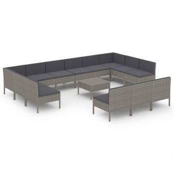 14-tlg. Garten-Lounge-Set mit Auflagen Poly Rattan Grau