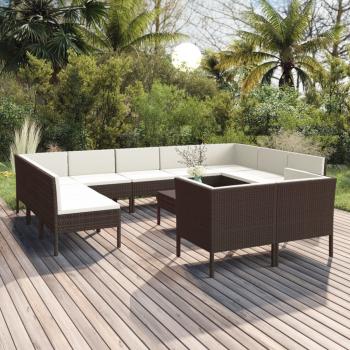 ARDEBO.de - 12-tlg. Garten-Lounge-Set mit Auflagen Poly Rattan Braun