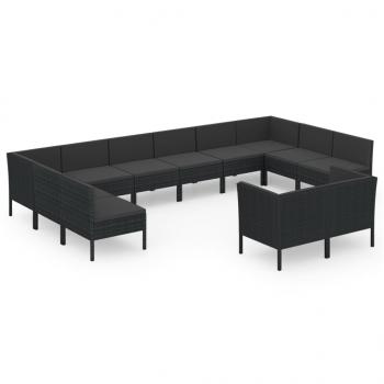 12-tlg. Garten-Lounge-Set mit Auflagen Poly Rattan Schwarz