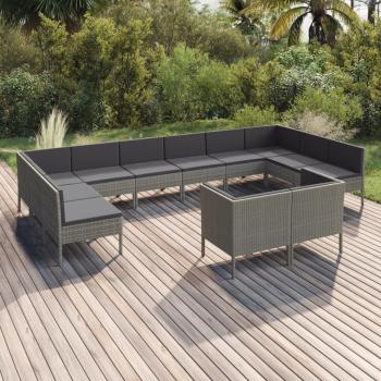 ARDEBO.de - 12-tlg. Garten-Lounge-Set mit Auflagen Poly Rattan Grau