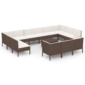 14-tlg. Garten-Lounge-Set mit Auflagen Poly Rattan Braun