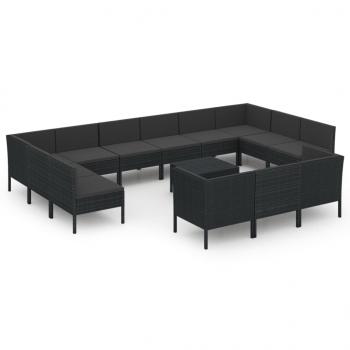 14-tlg. Garten-Lounge-Set mit Auflagen Poly Rattan Schwarz