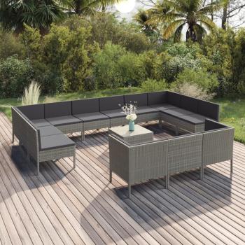 ARDEBO.de - 14-tlg. Garten-Lounge-Set mit Auflagen Poly Rattan Grau