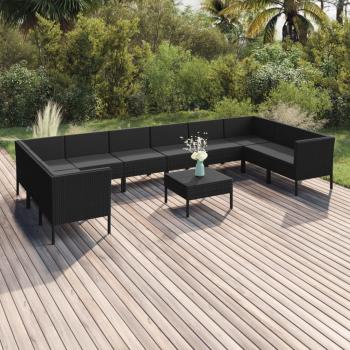 ARDEBO.de - 11-tlg. Garten-Lounge-Set mit Auflagen Poly Rattan Schwarz