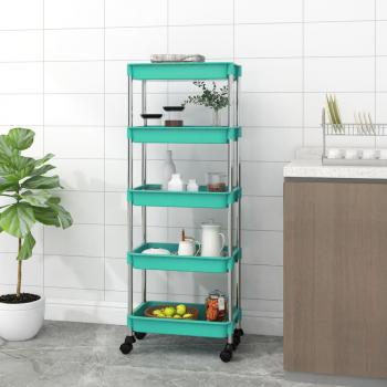 ARDEBO.de - Küchenwagen 5 Etagen Türkis 42x29x128 cm Eisen und ABS