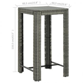 3-tlg. Gartenbar-Set mit Kissen Poly Rattan Grau