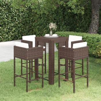 ARDEBO.de - 5-tlg. Gartenbar-Set mit Kissen Poly Rattan Braun