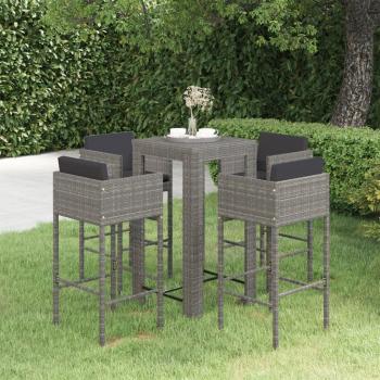 ARDEBO.de - 5-tlg. Gartenbar-Set mit Kissen Poly Rattan Grau