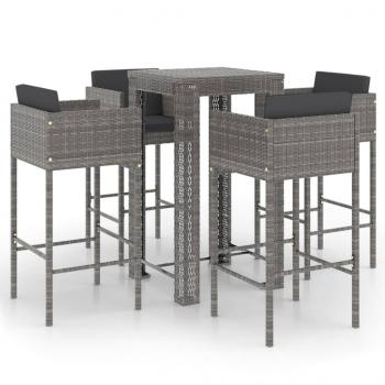 5-tlg. Gartenbar-Set mit Kissen Poly Rattan Grau