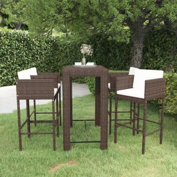 ARDEBO.de - 5-tlg. Gartenbar-Set mit Kissen Poly Rattan Braun