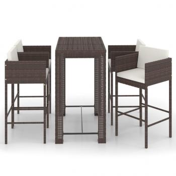 5-tlg. Gartenbar-Set mit Kissen Poly Rattan Braun