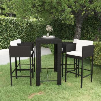 ARDEBO.de - 5-tlg. Gartenbar-Set mit Kissen Poly Rattan Schwarz