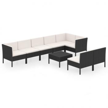 9-tlg. Garten-Lounge-Set mit Auflagen Poly Rattan Schwarz