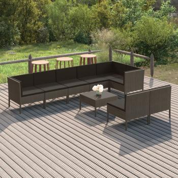 ARDEBO.de - 9-tlg. Garten-Lounge-Set mit Auflagen Poly Rattan Grau