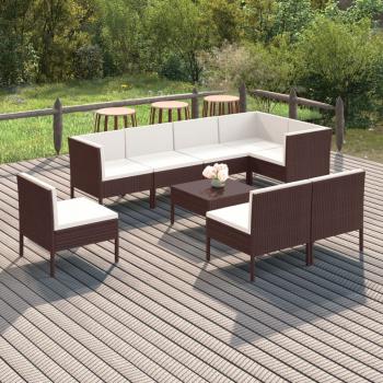 ARDEBO.de - 9-tlg. Garten-Lounge-Set mit Auflagen Poly Rattan Braun