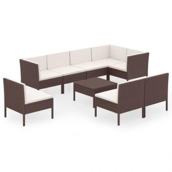 9-tlg. Garten-Lounge-Set mit Auflagen Poly Rattan Braun