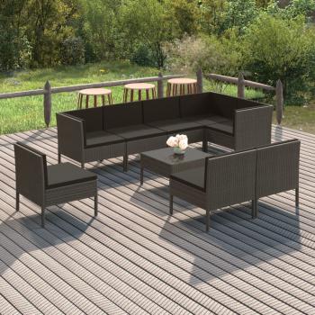 ARDEBO.de - 9-tlg. Garten-Lounge-Set mit Auflagen Poly Rattan Grau