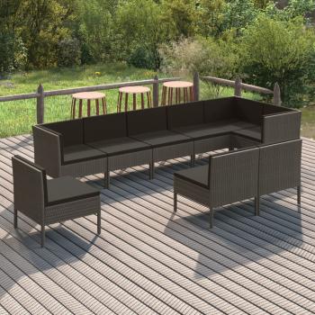 ARDEBO.de - 9-tlg. Garten-Lounge-Set mit Auflagen Poly Rattan Grau