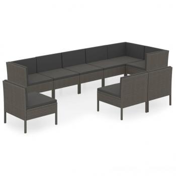 9-tlg. Garten-Lounge-Set mit Auflagen Poly Rattan Grau