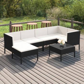 ARDEBO.de - 7-tlg. Garten-Lounge-Set mit Auflagen Poly Rattan Schwarz