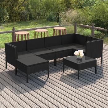 ARDEBO.de - 7-tlg. Garten-Lounge-Set mit Auflagen Poly Rattan Schwarz