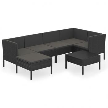 7-tlg. Garten-Lounge-Set mit Auflagen Poly Rattan Schwarz