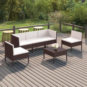 ARDEBO.de - 6-tlg. Garten-Lounge-Set mit Auflagen Poly Rattan Braun