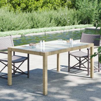 ARDEBO.de - Gartentisch 150x90x75 cm Gehärtetes Glas Poly Rattan Beige