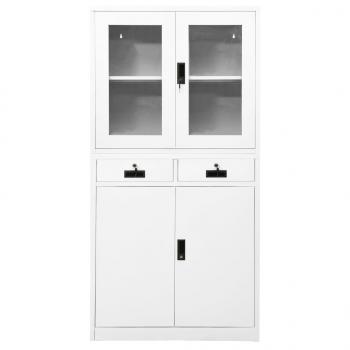 Büroschrank Weiß 90x40x180 cm Stahl und Hartglas