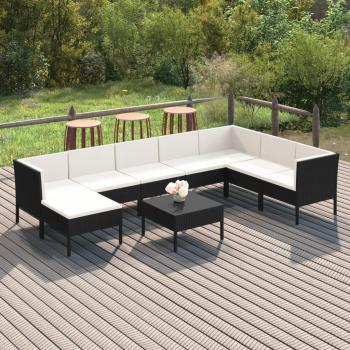 ARDEBO.de - 9-tlg. Garten-Lounge-Set mit Auflagen Poly Rattan Schwarz