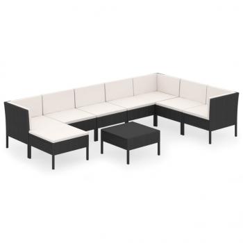 9-tlg. Garten-Lounge-Set mit Auflagen Poly Rattan Schwarz