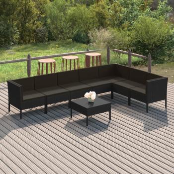 ARDEBO.de - 8-tlg. Garten-Lounge-Set mit Auflagen Poly Rattan Schwarz