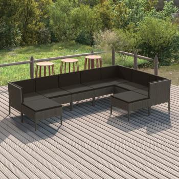 ARDEBO.de - 9-tlg. Garten-Lounge-Set mit Auflagen Poly Rattan Grau