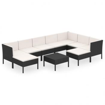 10-tlg. Garten-Lounge-Set mit Auflagen Poly Rattan Schwarz 