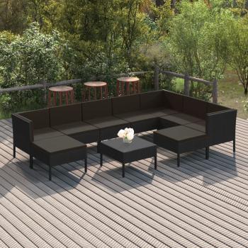 ARDEBO.de - 10-tlg. Garten-Lounge-Set mit Auflagen Poly Rattan Schwarz